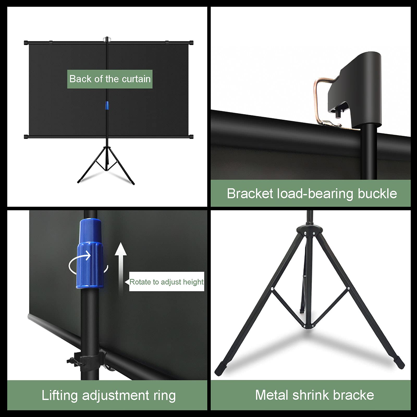 Pantalla de proyector portátil con soporte, trípode plegable HD de altura ajustable para uso en interiores y exteriores