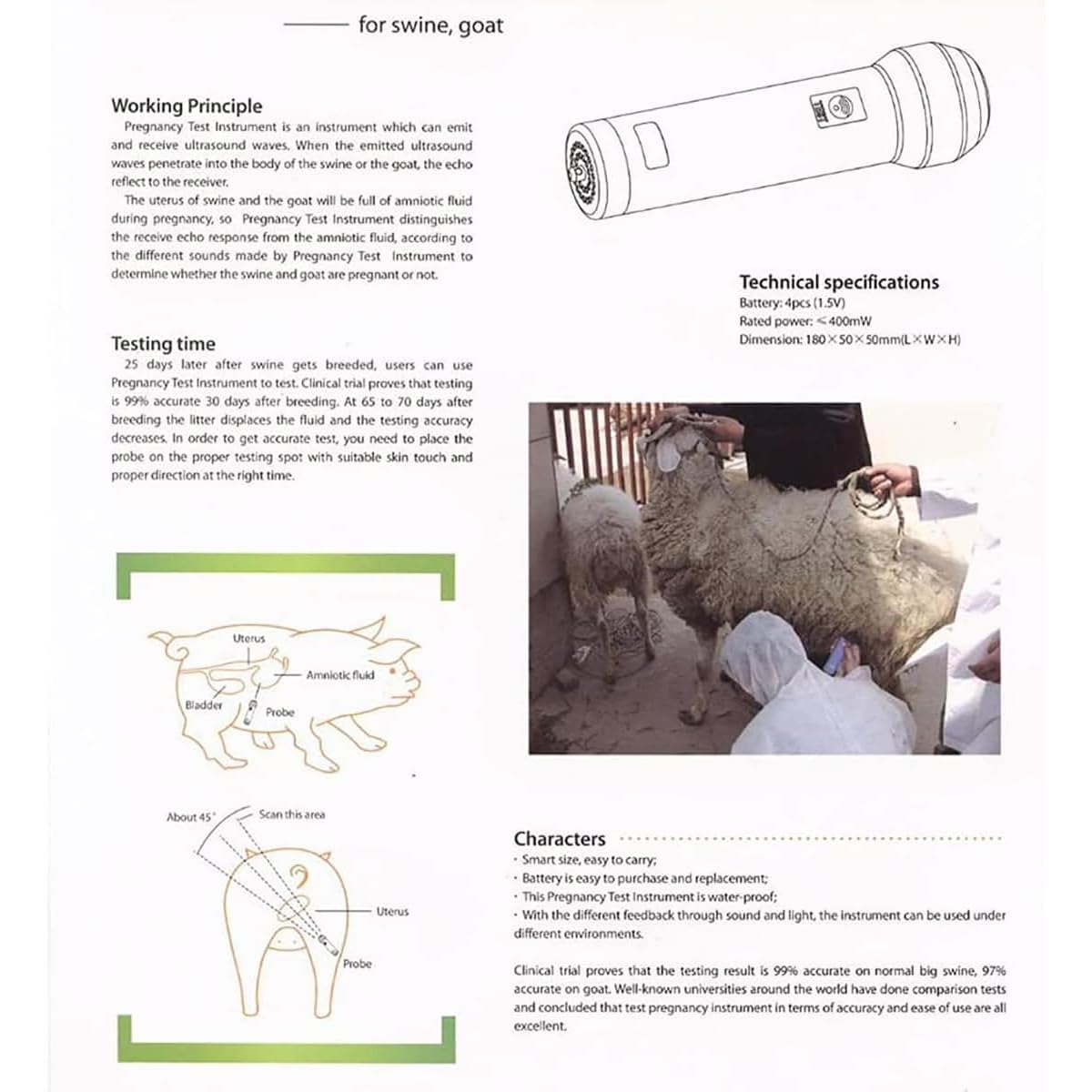 Ecógrafo Veterinario Para Detectar El Embarazo, Ecógrafo Portátil Para Cerdos, Con Sonda Ultrasónica Impermeable De 360°, Indicador Luminoso Y Sonoro, Equipo De Diagnóstico Portátil Para La Inspección