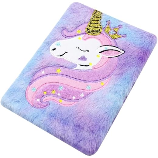 Plush Notebook Journal Rainbow Unicorn A5