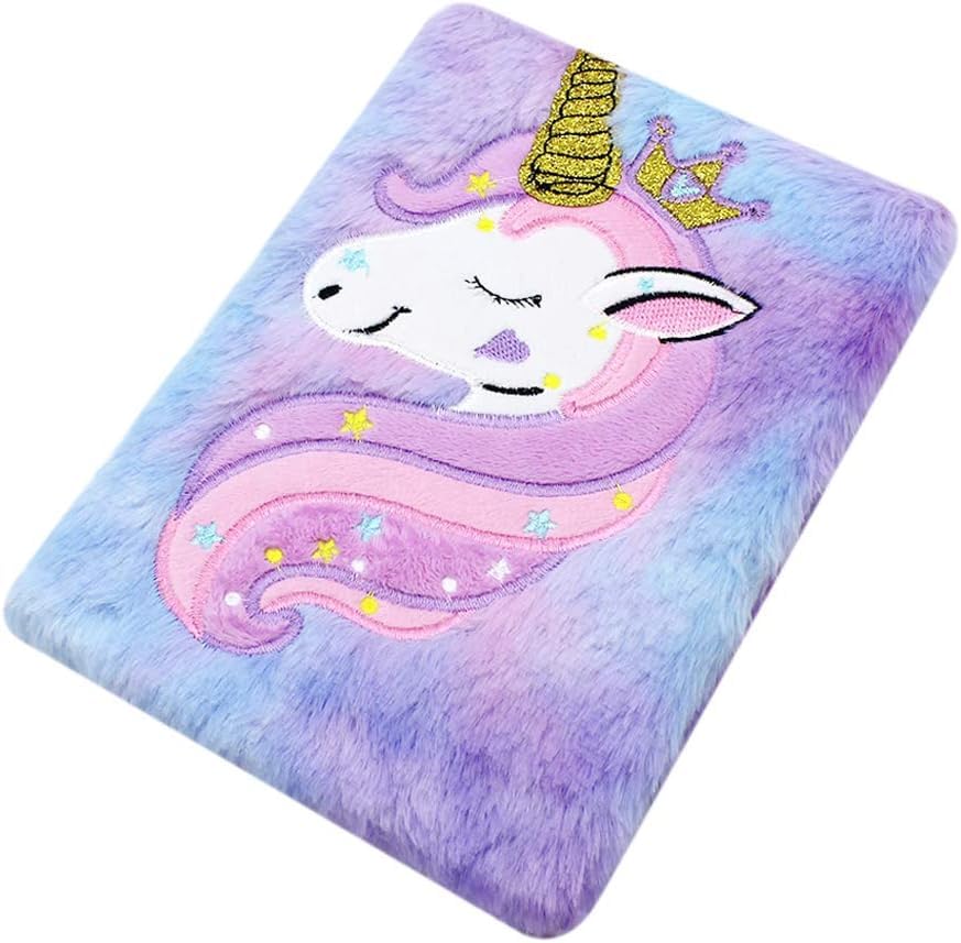 Image of SAMVARDHAN Plush Notebook Journal Cute Rainbow Unicorn Diary for Kids Girls Boys Writing Drawing (A5, 160 Lined Pages), Ink Color-Multicolor