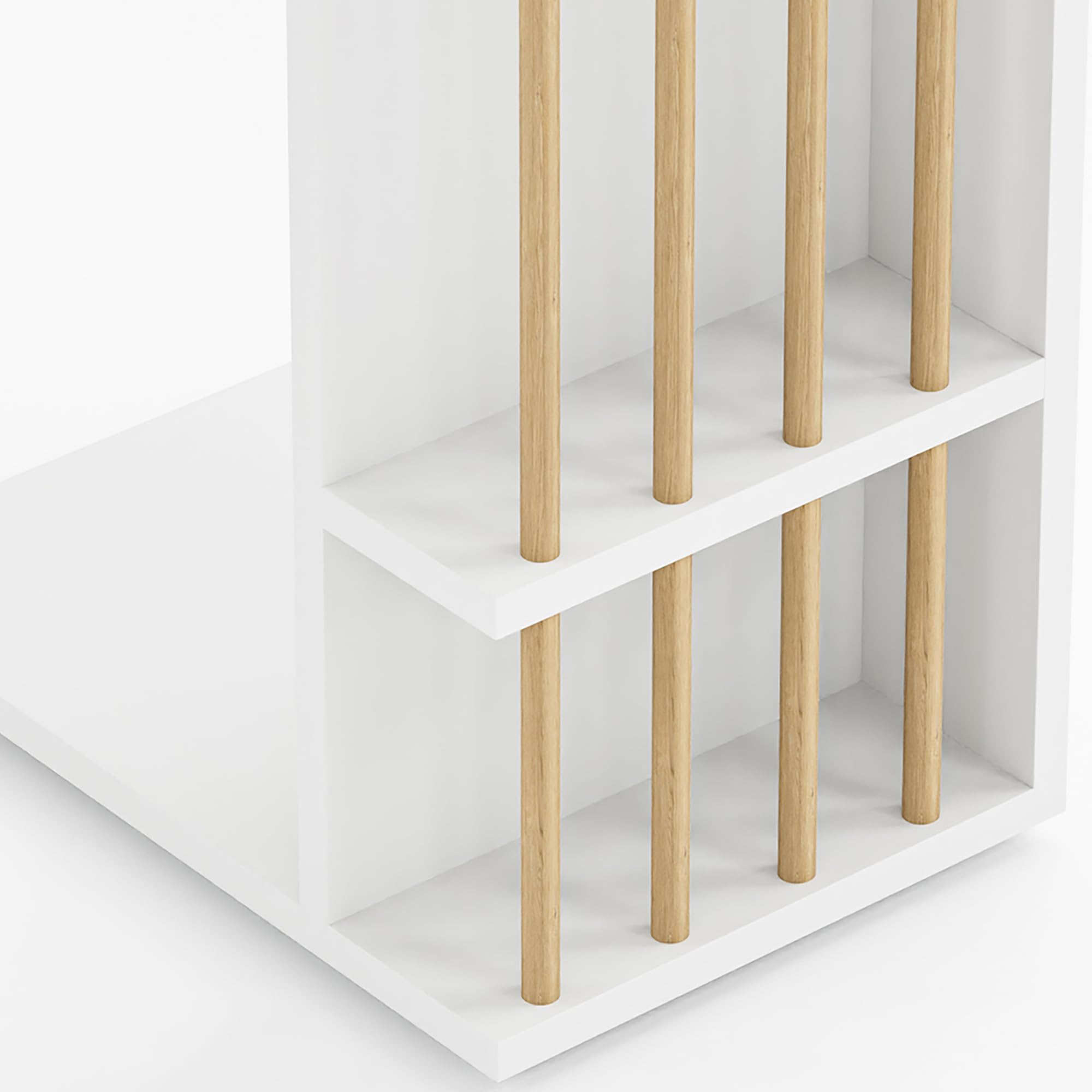 [en.casa] Tavolino Laterale da Divano Tavolino Basso a Forma di C Consolle a 4 Rotelle e Scomparti Semiaperti Piano di Lavoro per Laptop 44 x 29 x 65 cm - Bianco