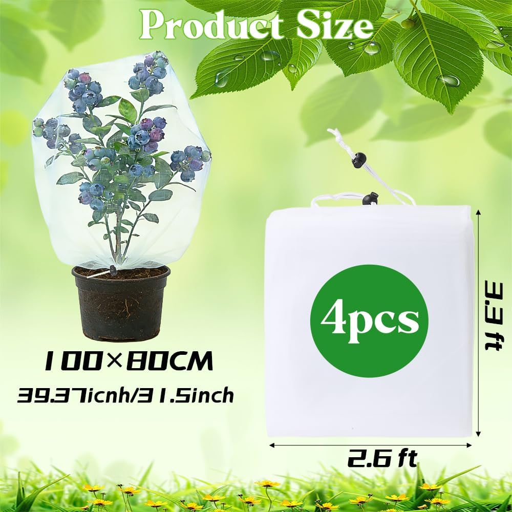 Bird Netting for Garden Protection, 4 Pack Garden Netting Pest Barrier with Drawstring 3.3Ftx2.7Ft Blueberry Bushes Fruit Tree Netting Garden Plant Protection Mesh Covers for Vegetables Bushes Flowers image 3