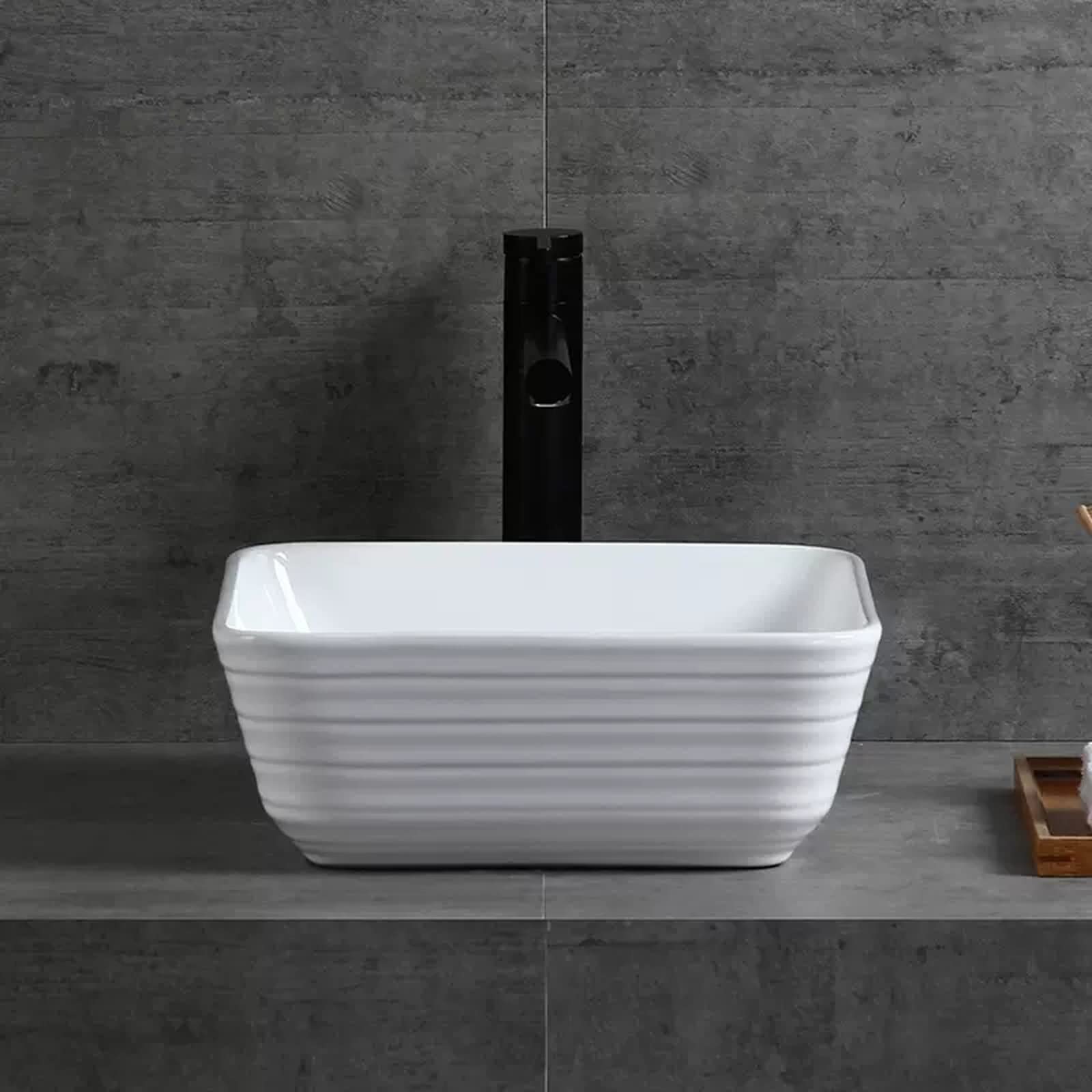 Baño Lavabo Fregadero de baño Cuadrado de 13,7 "x 13,7" sobre encimera, Lavabo de cerámica for Recipiente, Lavabo de tocador Blanco for baño, Hotel, apartamento Fregadero del baño