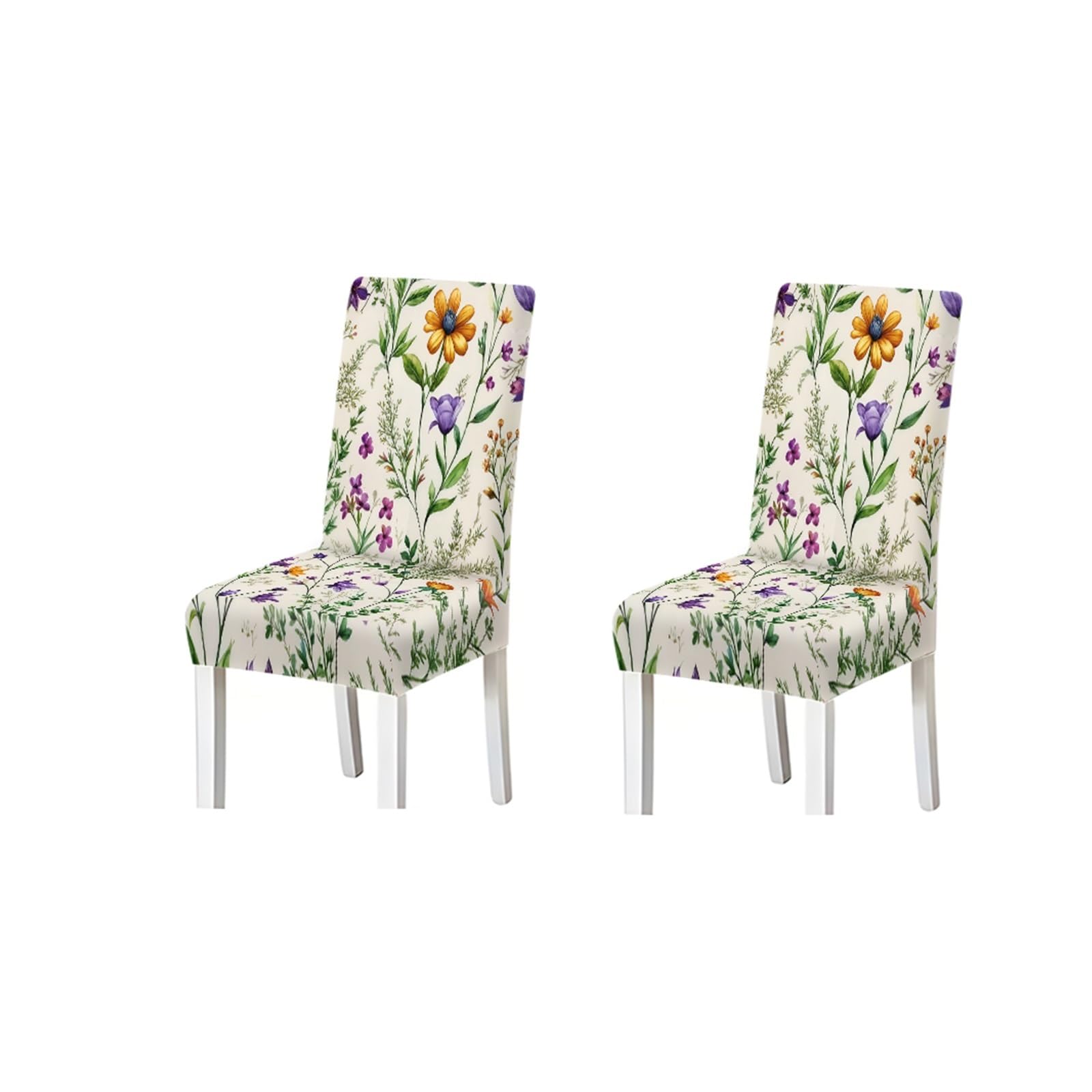 BOSUYBN Wildflower Botanical Pattern Print Dining Chair Covers Set Of 2/4/6, Spring Garden Stretch Slipcovers For Dining Room Furniture Protectors for Home Dining Room(2PCS Chair cover)