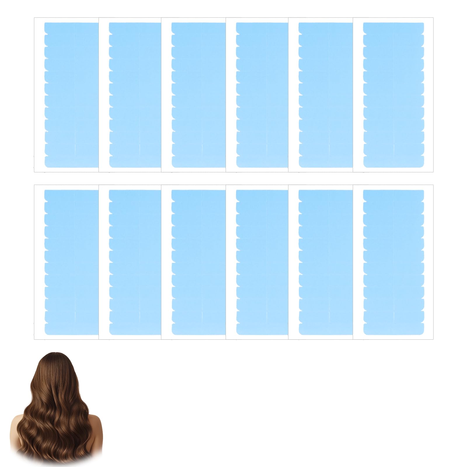 Lote de 144 cintas adhesivas de extensión de cabello, doble cara cinta adhesiva adhesiva cinta de peluca cinta de extensión de cabello para reemplazo de trama de pelo (azul)