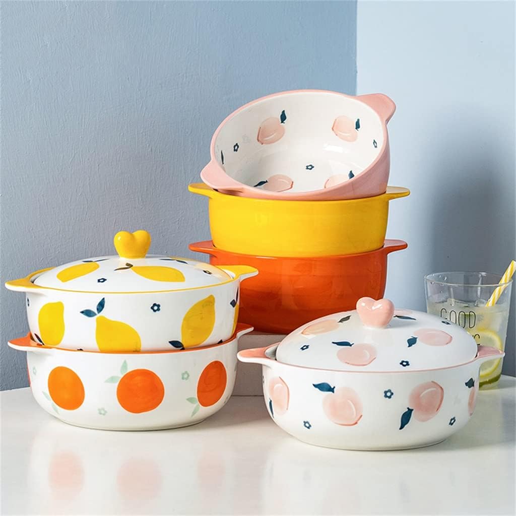 1.2/1.5L Ceramic Instant Noodle Bowl with Lid Kitchen Soup Cereal Bowl Heat-Resistant (C 22 * 7.5CM) (A 24 * 12.3CM)