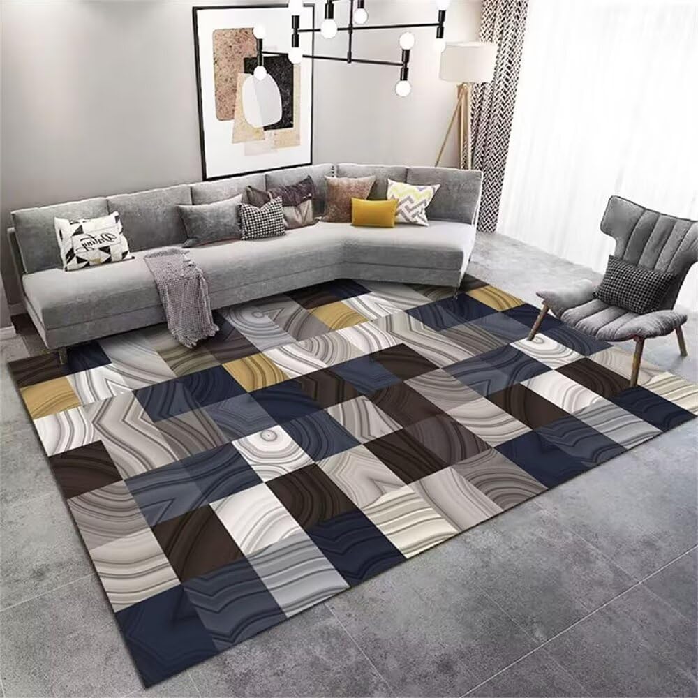 Tapis chambre ado fille bleu aux finitions géométriques modernes