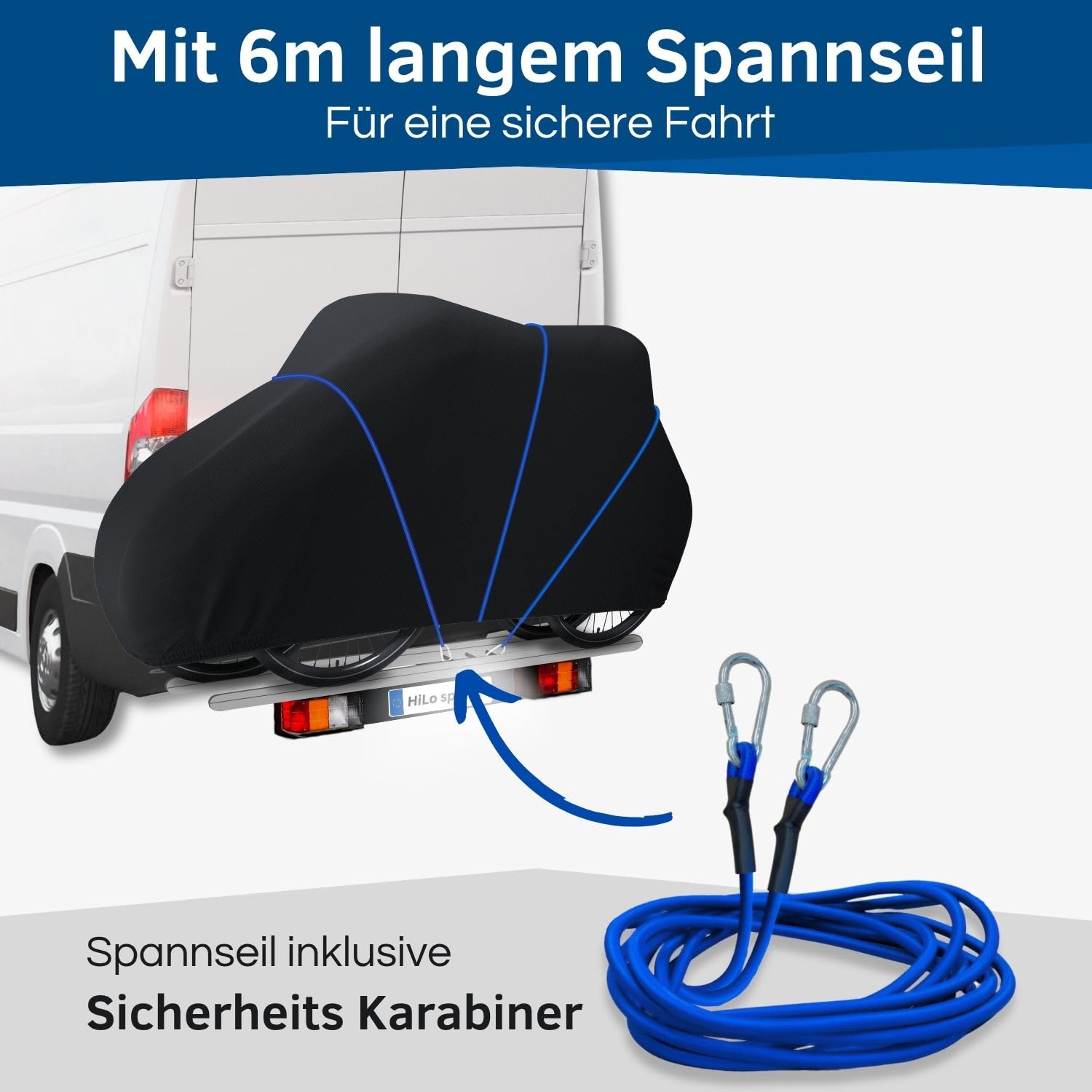 HiLo sports reißfeste Fahrradabdeckung Heckträger für 2 Fahrräder - [Mit 6m Seil] - Wasserdichter Fahrrad und E-Bike Transportschutz - Aus 600D Ripstop - Fahrradschutzhülle für Fahrradträger