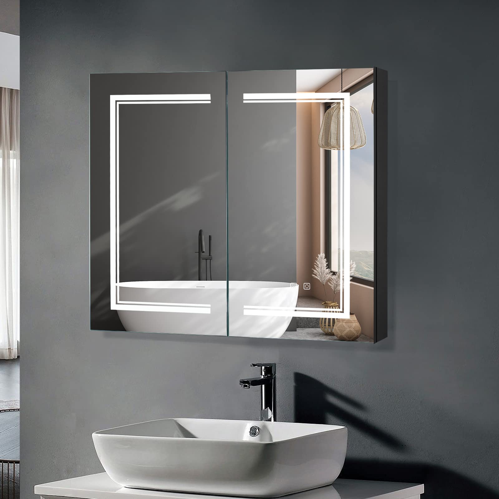 FCH Bathroom Medicine Cabinet with Dimmable LED Mirror, 32