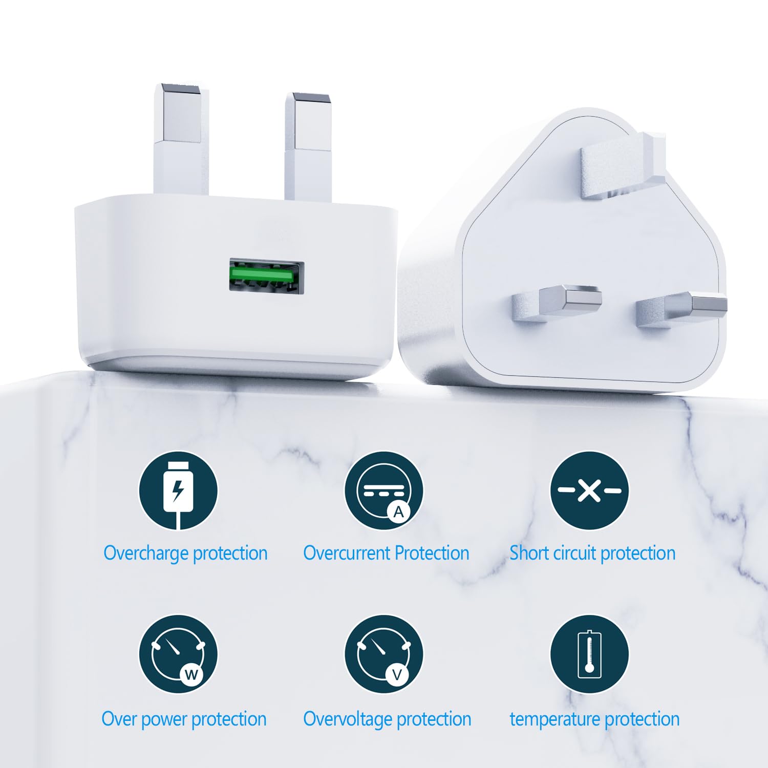 USB Plug UK,USB Charger Plug Adaptor UK 2Pack Phone Plugs with USB Port Compact 3 Pin Single Way Mains Charge Head 5W 5V 1AMP Socket Charging for iPhone 13 12 11 SE XS XR X 8 7 6 5 iPad Watch Airpods - 4