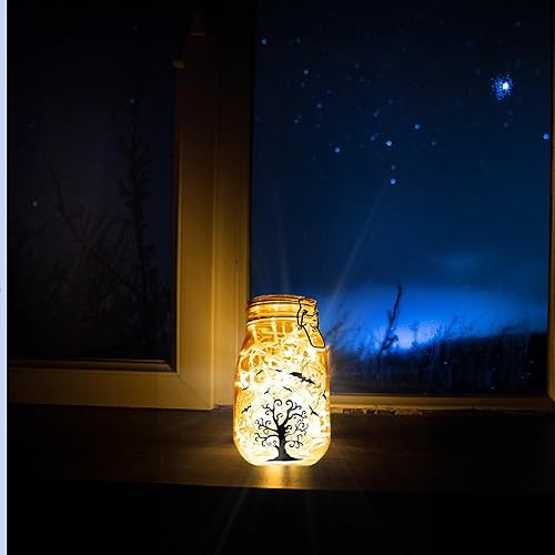 Miniatura 5 de CREATCABIN 24 piezas de siluetas de Halloween, decoración de tarros de albañil, farol de bruja, recortes láser, decoraciones de plástico para