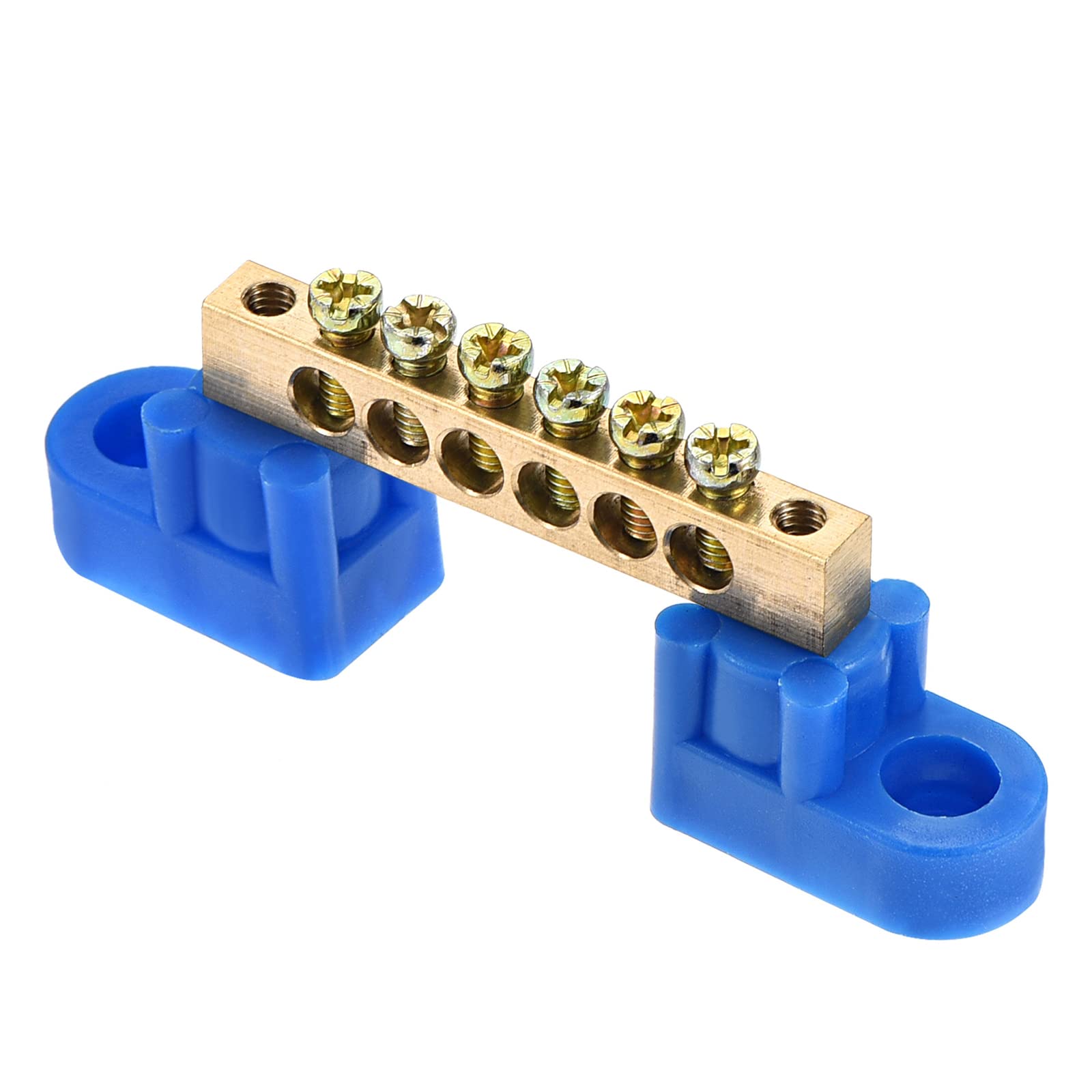 Rebower Terminal Block 12 Positions Ground Wire Connector, [for Electric Box, Control Box] - M4/Brass, Blue