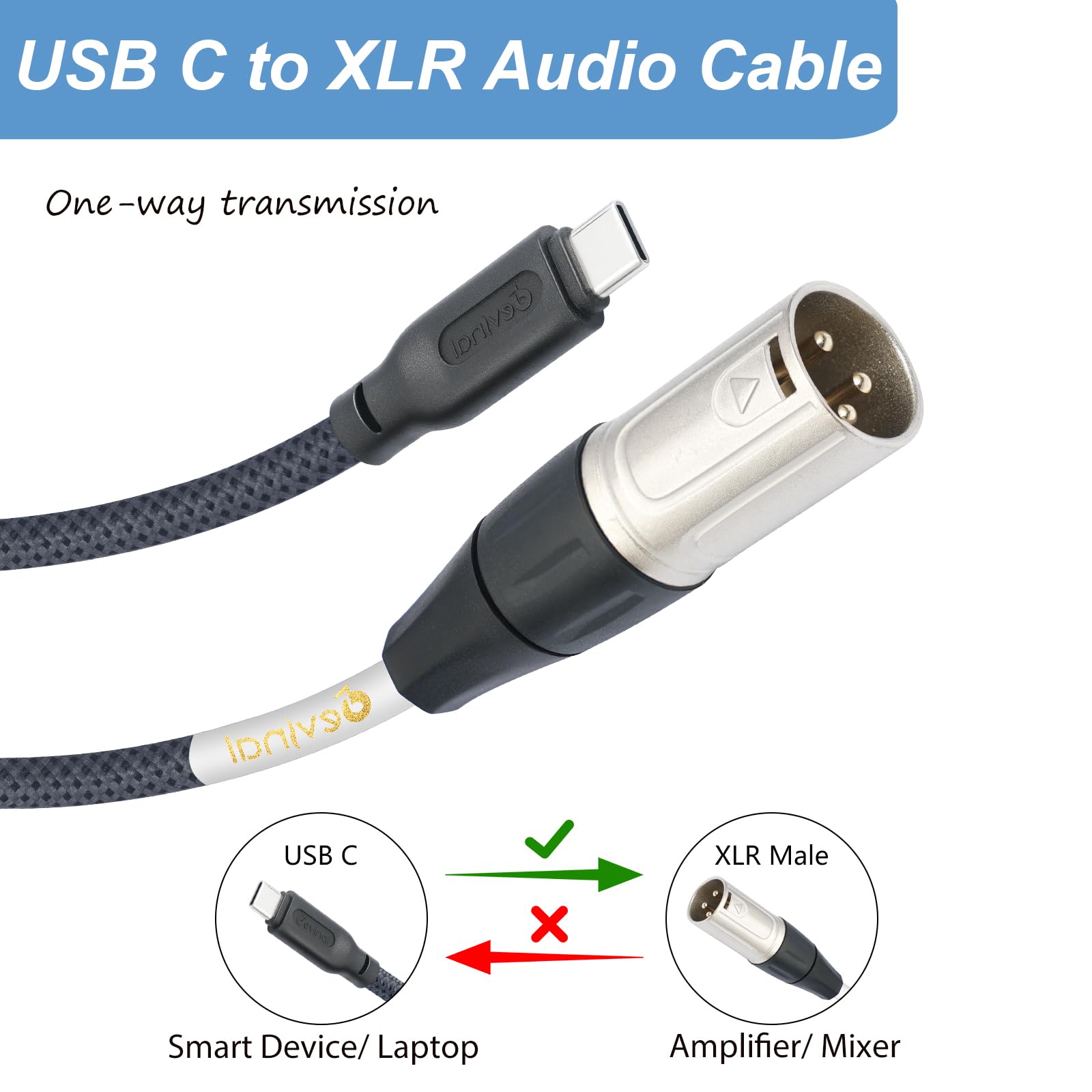 SNANSHI Câble USB C Vers XLR Mâle 1,8m - Sortie Audio Haute Fidélité Pour Haut-parleurs Et Amplis (Non Pour Enregistrement)