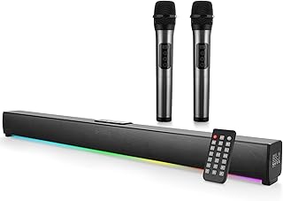 Soundbar rgb com dois microfones sem fio – 50w rms caixa de som b