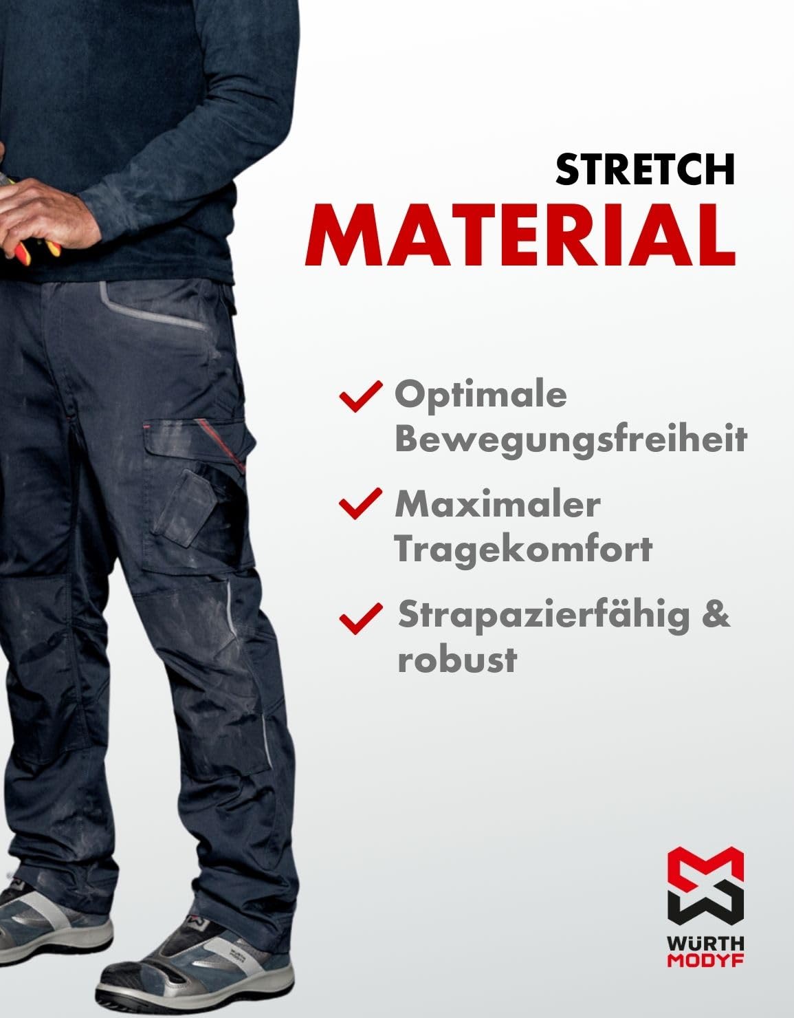 WÜRTH MODYF Bundhose Stretch X - professionelle Arbeitshose für Herren - Bundhose mit Reißverschluss - in den Größen 24-118 in Weiß und weiteren Farben