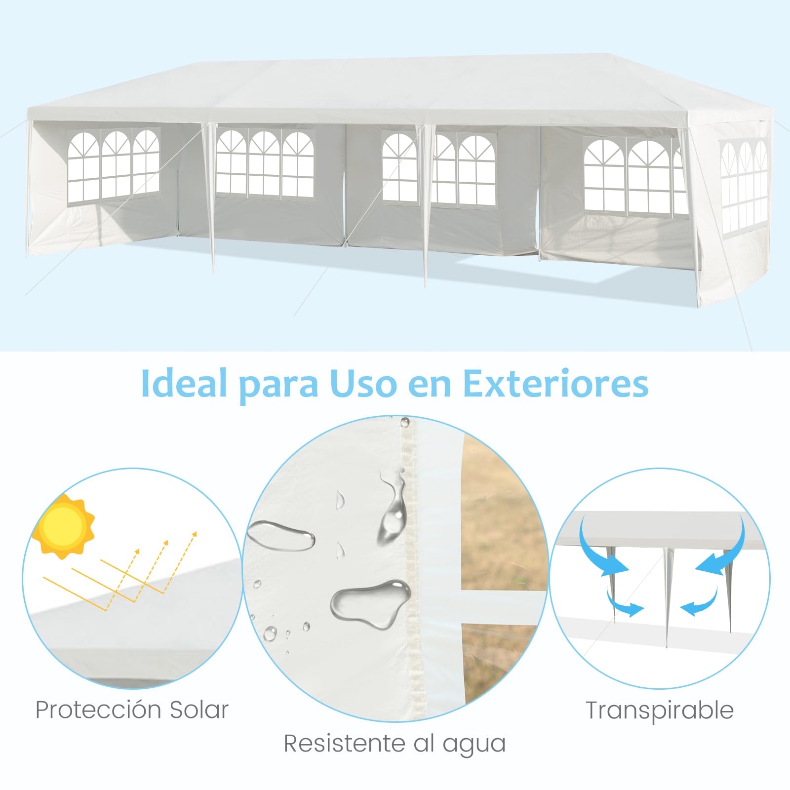 RELAX4LIFE Carpa Plegable 3x9m con 8 Paredes Desmontables y Ventanas, Carpas para Exteriores con 8 Cuerdas de Viento, 24 Clavos y Bolsa de Transporte, Cenadores para Jardín, Camping (3X9M|8 Paredes)