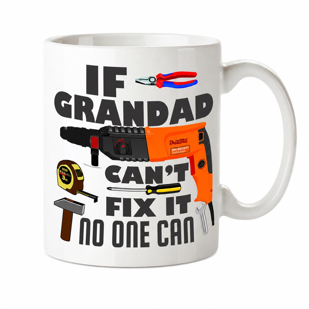 Kruzroyal Funny Grandad Mug - If Grandad Can't Fix It No One Can - Double Sided 11oz Ceramic Coffee Cup Gift for Grandpa, DIY Handyman, Father's Day, Birthday & Christmas