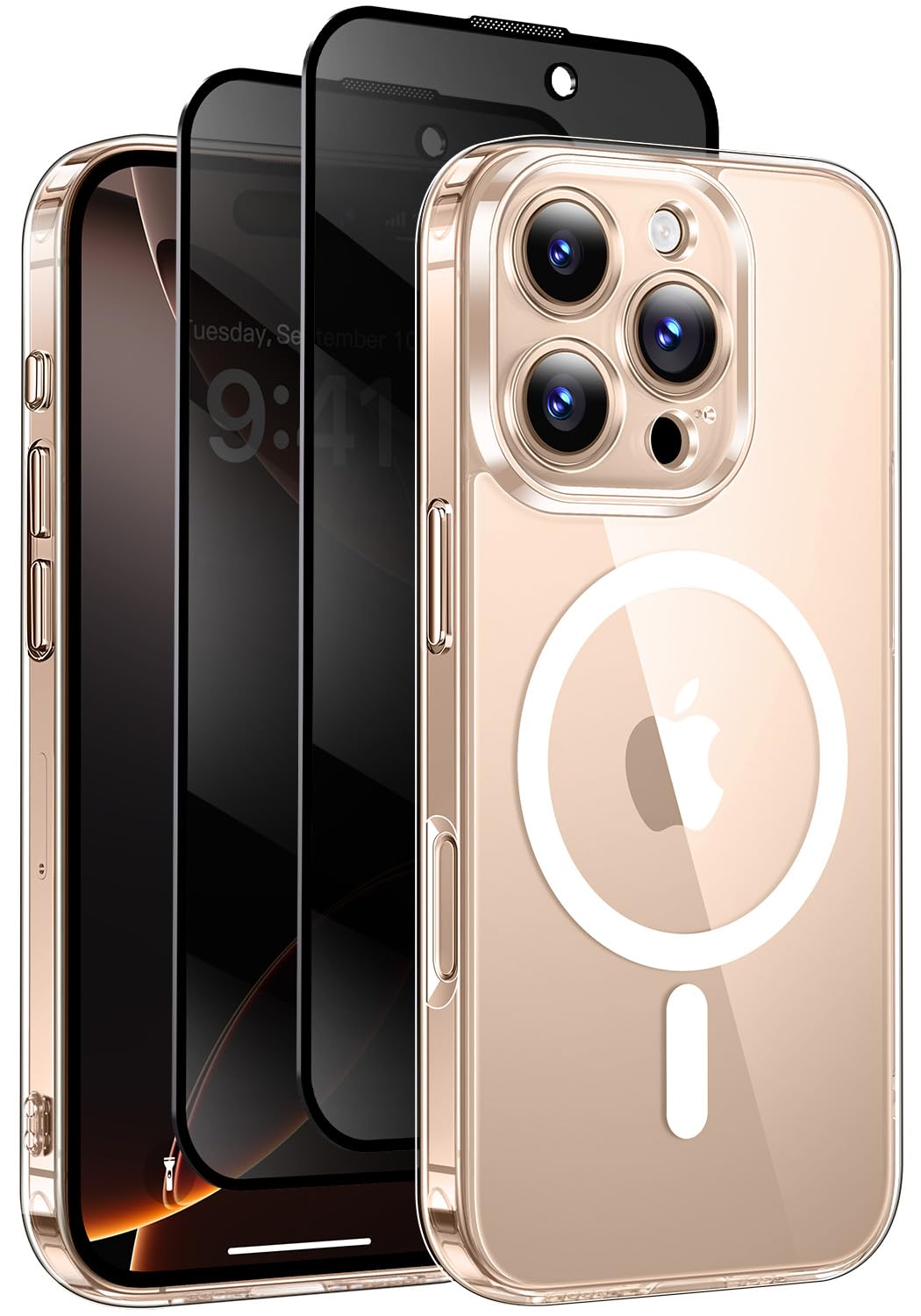 HeIssitot for iPhone 16 Pro Case with MagSafe, Privacy Screen Protectors X2, [Anti-Yellowing][Cameratection][Military-Grade Protection] Magnetic Slim Shockproof Phone Cover, 6.3", Clear