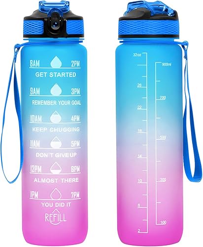 32 oz Water Bottles with Times to Drink and Straw, Motivational Water Bottle with Time Marker, Leakproof & BPA Free, Drinking Sports Water Bottle