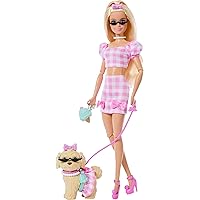 Barbie - Twinning Looks, bambola bionda e cagnolino in abiti rosa a quadretti abbinati