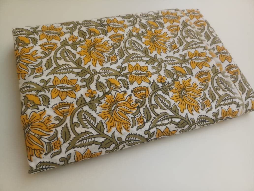 Fashionmart Floral Printed Cotton Fabric Cloth Hand Block Print Fabric Women Material Running Jaipuri Hand Block Printed Women Dress Material Kurtis Natural 44" Inches Width 2.5 Meter (Pattern 2) 2