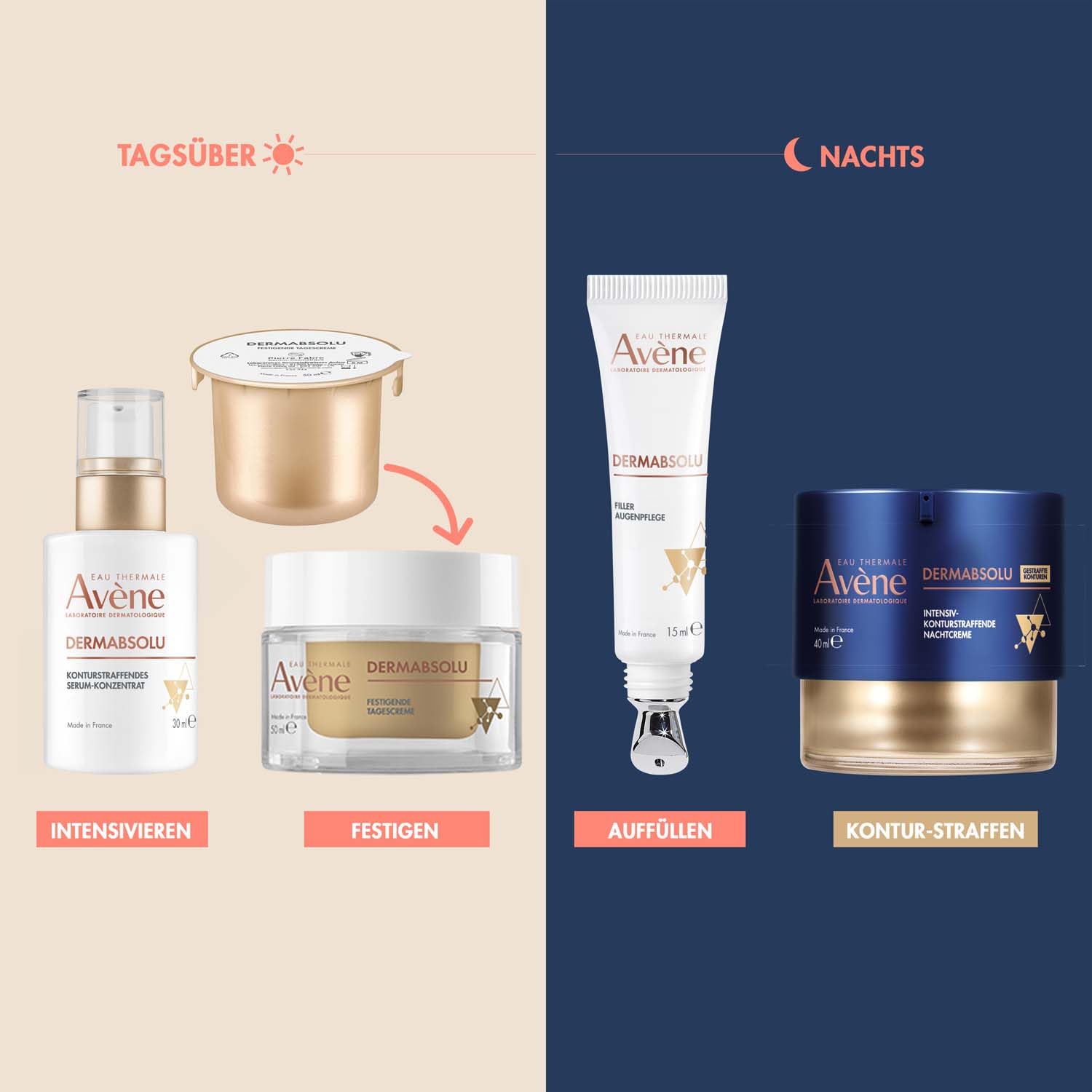 AVÈNE Dermabsolu - Festigende Tagescreme - Anti-Aging, festigt & hydriert - Mit Bakuchiol, Vanille-Polyphenolen & Glycoleol - Reife, empfindliche Haut - Umweltbewusst - 50 ml