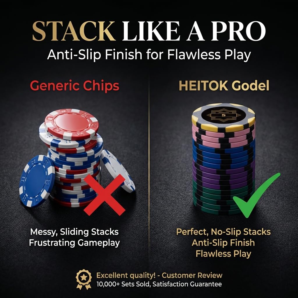 HEITOK Zestaw do pokera 500 sztuk 14g z nominałami w walizce Texas Holdem