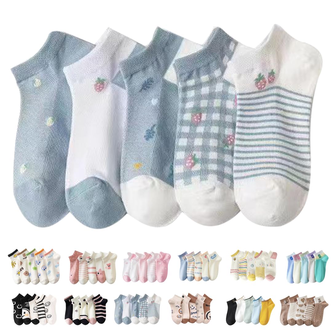 Women's and Girls Cotton Ankle Length Socks Summer Cute Fashion Multi-Design Unisex Socks