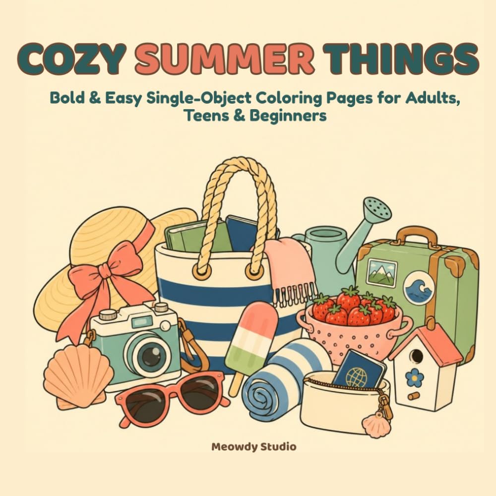 Cozy Summer Things: Bold & Easy Single-Object Coloring Pages for Adults, Teens & Beginners (Cozy Things Coloring Collection)