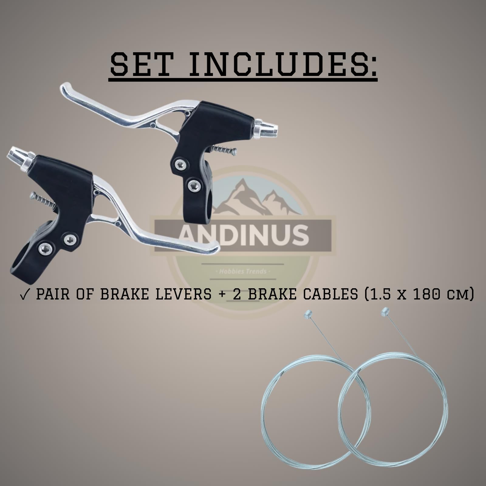 Leve freno per bicicletta con cavi - Set di leve freno con cavi 1,5 x 1800 mm - Ricambio universale (polimero e alluminio)