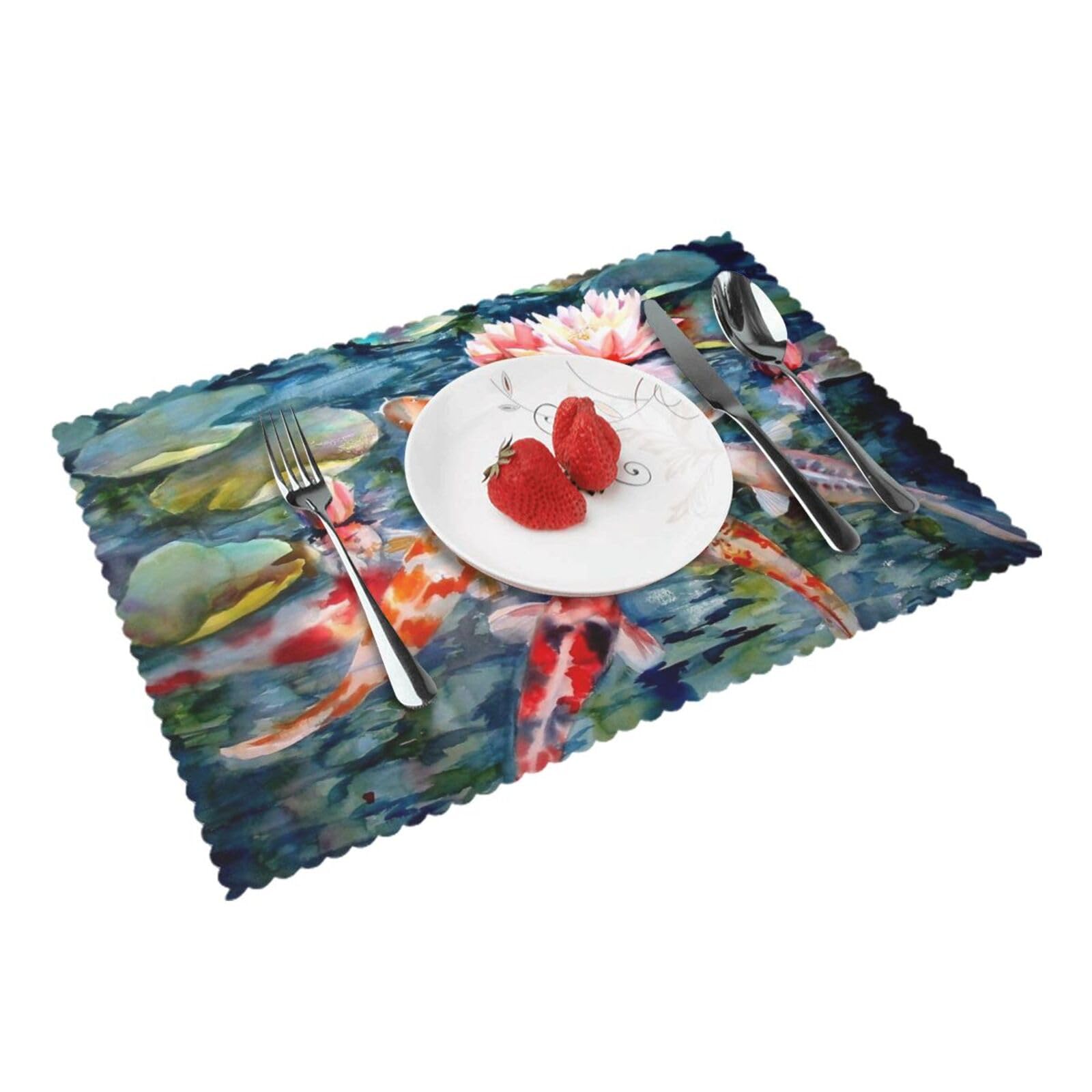 Bnvsadc Japanese Koi Fish 4 Pcs Heat Resistant Placemat 45X30 Cm, Printed Non-Slip Place Mats For Kitchen Dining Table Indoor Outdoor