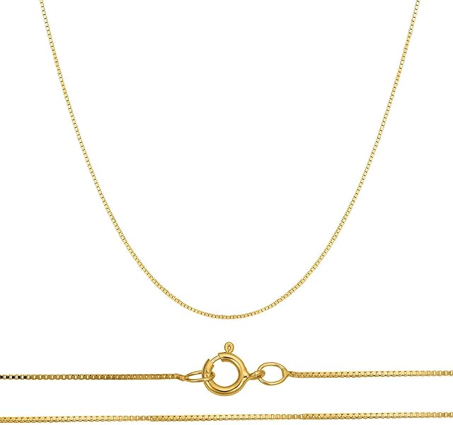 Orostar 14K Solid Gold 0.5mm Box Chain Necklace, 16" - 30"