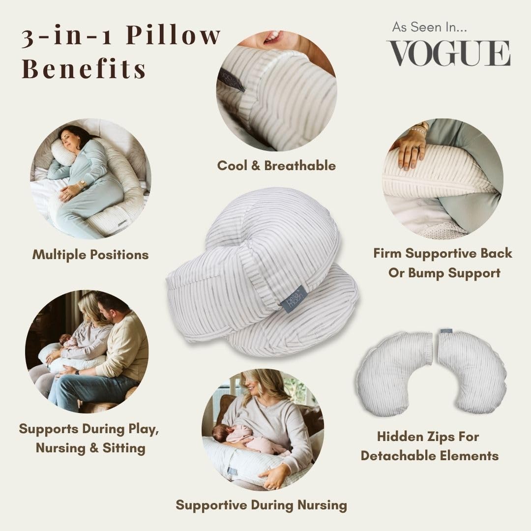 BellaMoon Almohada de embarazo 3 en 1, soporte de almohada de cuerpo completo para mujeres embarazadas, almohadas de embarazo ajustables en forma de C para dormir, amamantar y tumbona para bebé, funda