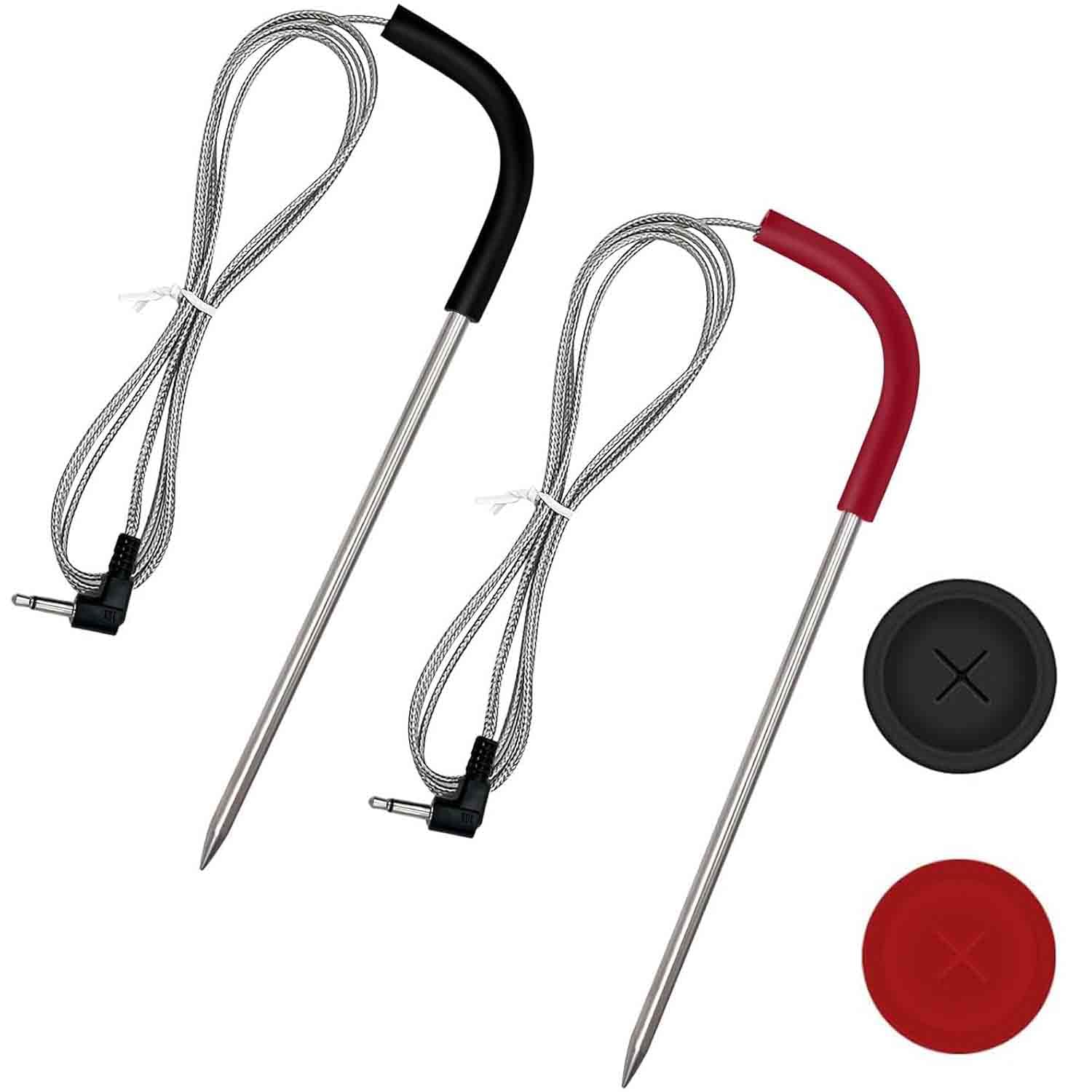 2-Pack Meat Probe Replacement for Pit Boss Pellet Grills and Smokers, 3.5mm Plug Waterproof Thermometer Probes with 2 Pack Probe Grommets