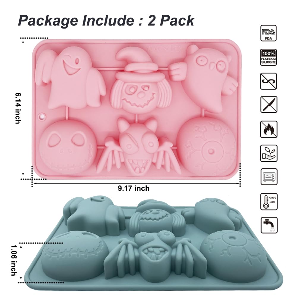 2-teilige 3D-Kürbis-Silikonformen – Für Halloween, Lebensmittelecht, Von -40°C Bis 240°C, 17x17x2,5 Cm