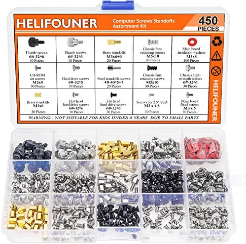 HELIFOUNER 450 Pieces Computer Standoffs Spacer Screws Assortment Kit for Hard Drive Computer Case Motherboard Fan Power Graphics