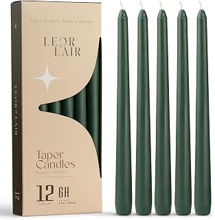 Green Taper Candles - 12 Pack 10" Green Candlesticks for Christmas - Unscented Long Burning Candle Sticks for Spring, Home Decor, Dinner, Holidays, Weddings & Events