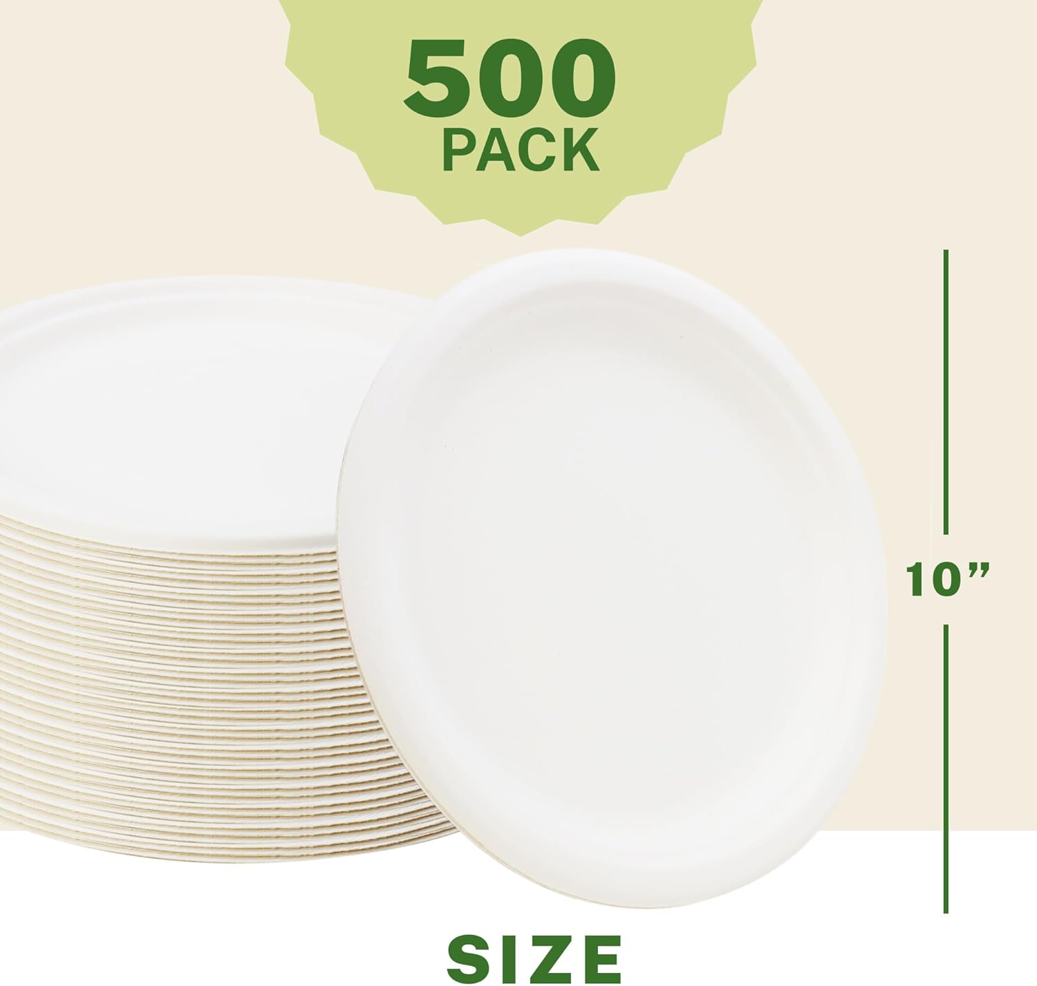 Klex Compostable 10" Sugarcane Plates (500-Pack) Disposable Eco-Friendly Biodegradable Sugarcane Bagasse Plate, Round, 10 Inch, 500 Count
