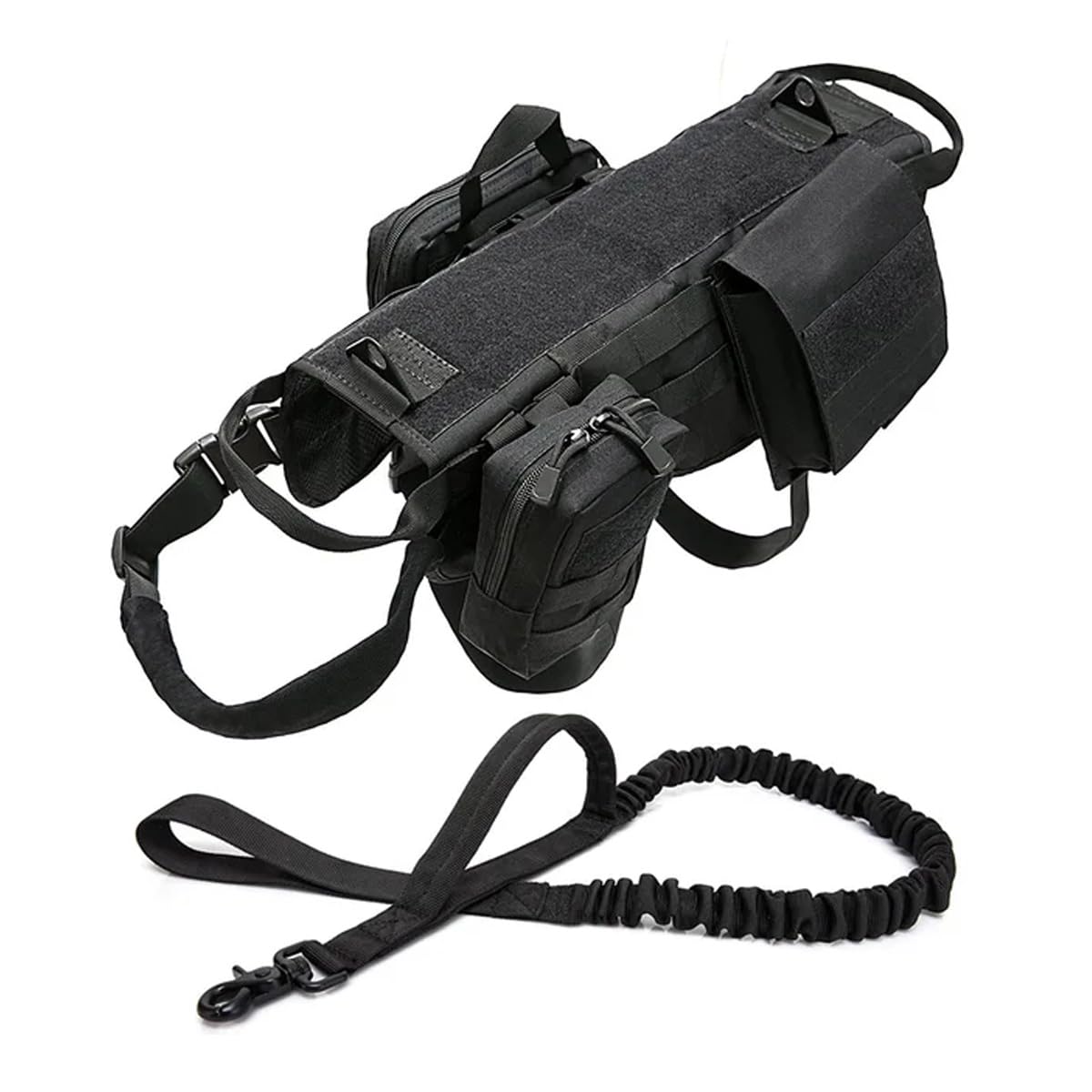 Tactical Dog Vest Harness Heavy Duty Dog Harness with 3 MOLLE Bags&1 Bungee Leash