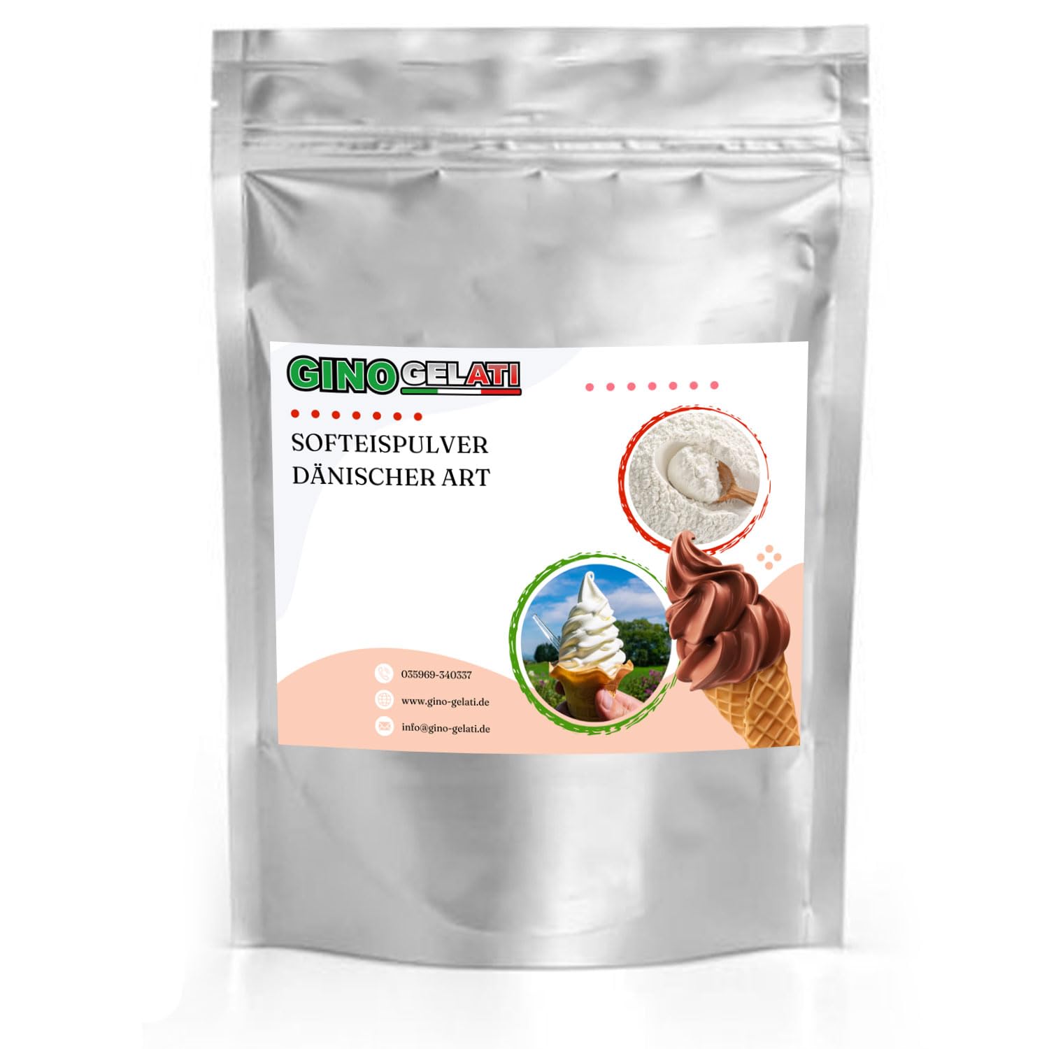 Gino Gelati Erdbeere Dänisches Softeis Pulver 1 Kg, fruchtiger Geschmack, verschiedene Geschmacksvarianten, schnell und einfach Zubereitet, Made in Germany, Eis selber machen