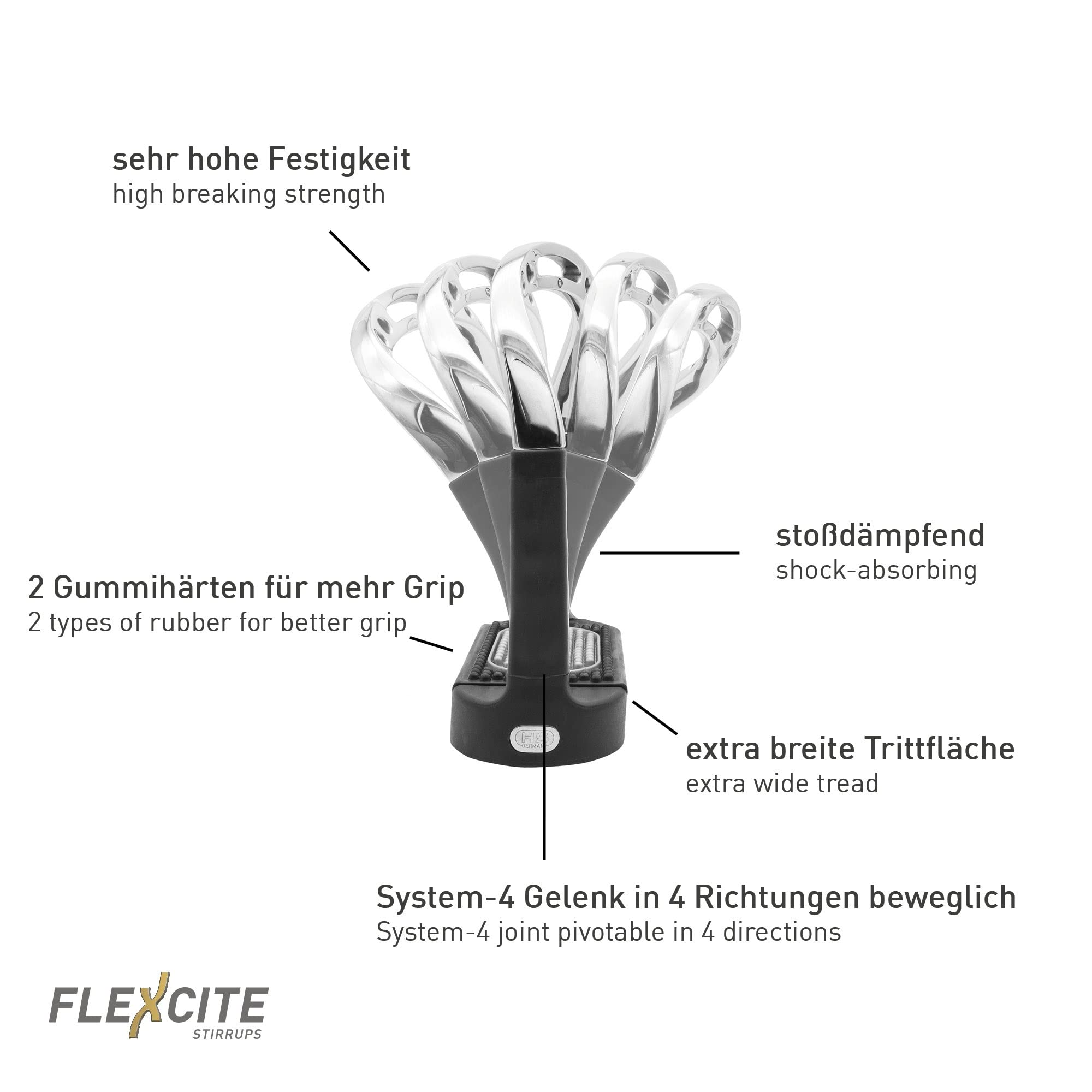 Sprenger Estribo giratorio Flexcite Grip para aliviar la tensión de los tobillos. Arco con una amplia superficie antideslizante de 120 mm, cuidadoso con las articulaciones, acero inoxidable