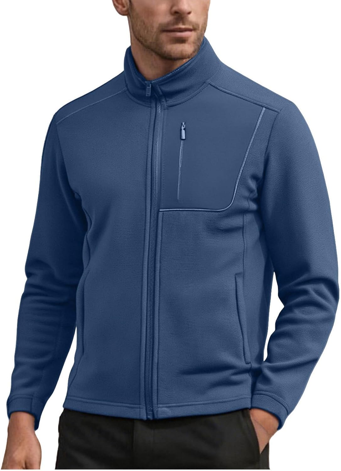 Men's Fleece Jackets Full Zip Lightweight Winter Warm With Zipper Pockets Athletic Camping Outwear Coat, S-2XL