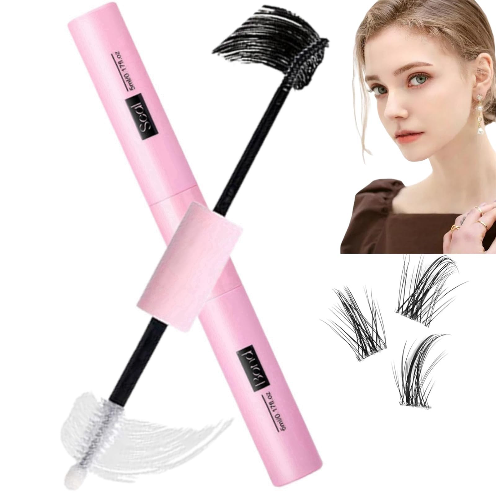Cluster Eyelash Glue for Individual Eyelash Extensions, Super Strong Hold, 2 in 1 Mascara, Bond and Seal, Waterproof