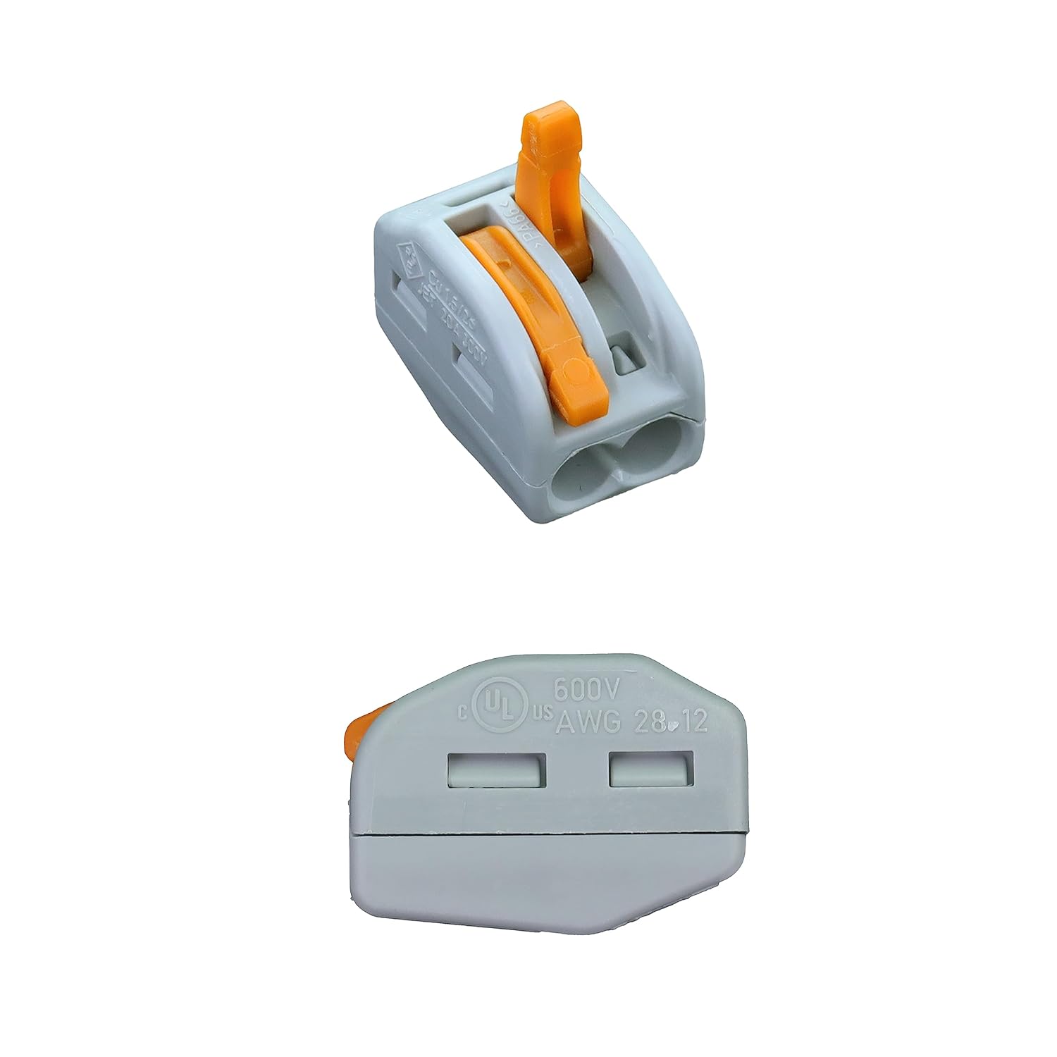 222-412 | WAGO Lever-Nuts® | Original Lever-Operated Splicing Connector | for Solid and Stranded Conductors | 2-Conductor with Operating levers | 28 – 12 AWG | Gray housing | [Clam Shell of 5 Pieces]