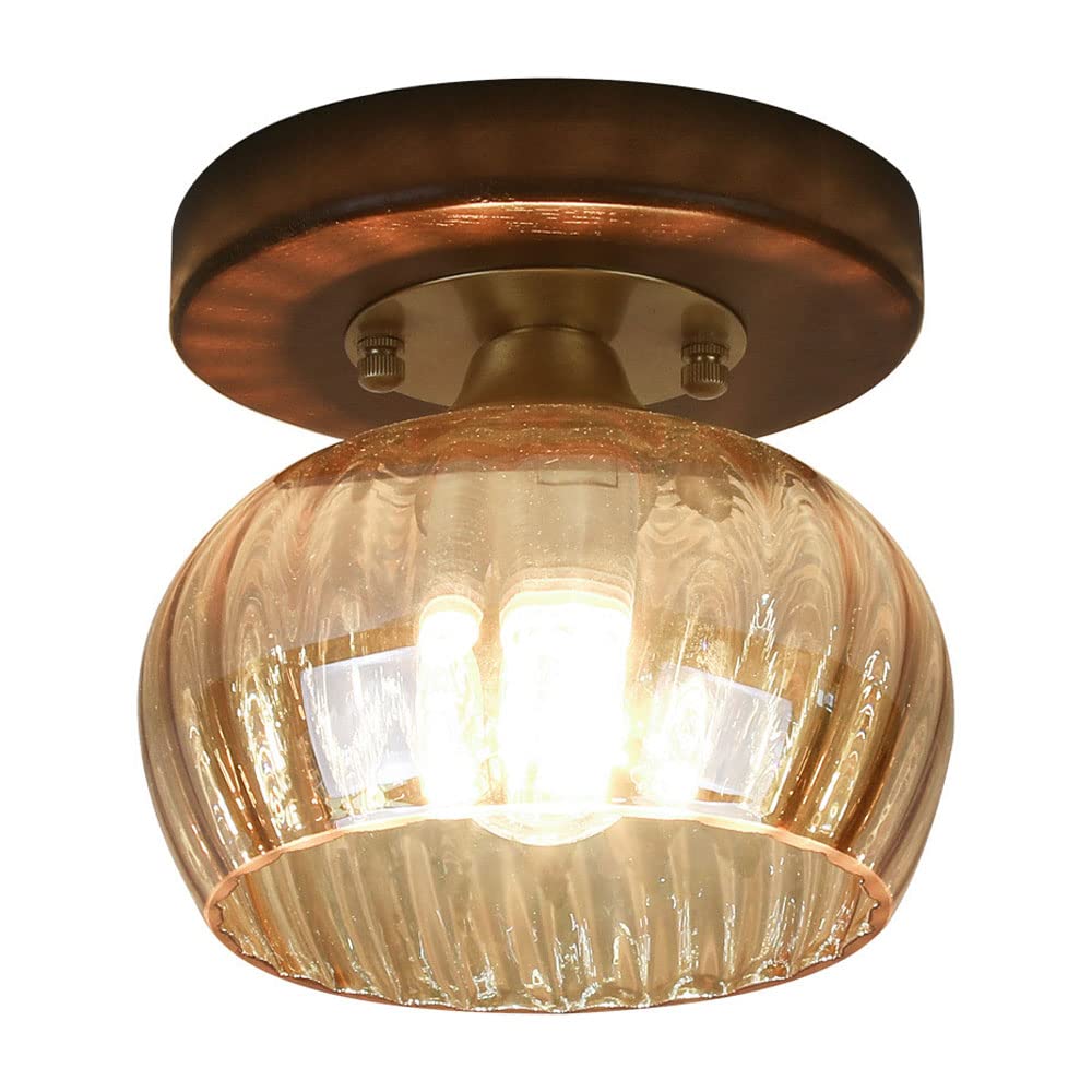 Siet Lampa sufitowa w stylu vintage, oprawa oświetleniowa do przedpokoju, drewno orzechowe Lampa sufitowa do montażu podtynkowego z przezroczystym kloszem ze szkła żebrowego, korytarz Kuchnia zbliżone