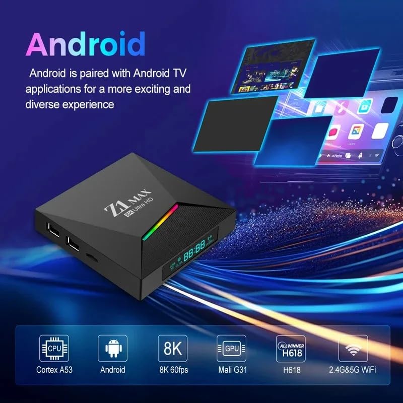 Z1 MAX Ultra HD Android TV Box - Android 15 4G Allwinner H618 8GB 128GB 8K 4K UHD Dual WiFi 5G/2.4G Bluetooth 5.0 spraakbesturing - Afbeelding 3