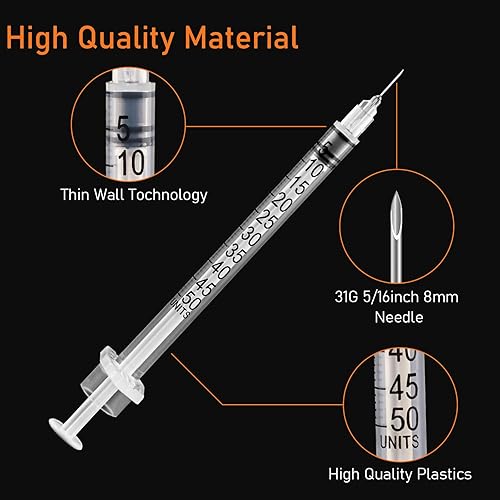 Miniatura 3 de U-100 Jeringa de 10.1 fl oz con aguja, jeringas 31G 516 pulgadas 0.315 in 12 cc, paquete individual desechable, paquete de 20