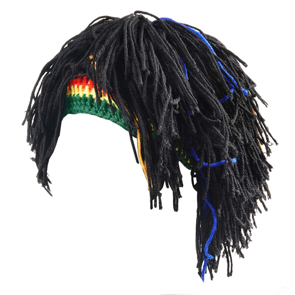 Funny Rasta Wig Beard Hats Knitted Jamaican Rasta Beanie Hat with Dreadlocks Christmas Halloween for Men Women