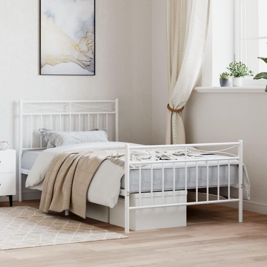 Telaio letto con testiera e pediera in metallo bianco 100 x 190 cm Cornice da letto per soggiorno Telaio per camera da letto Struttura del letto dell'hotel Adatto per camera da letto