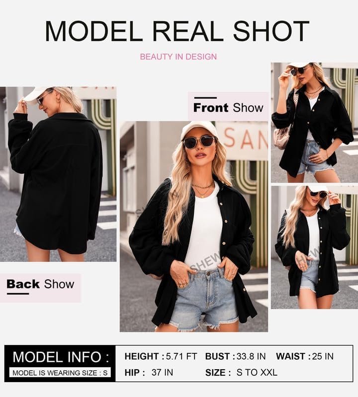 SHEWIN Women's Waffle Knit Button Down Shirts Casual Long Sleeve Shacket Jacket Boyfriend Tops Blouses Loose Fit - Image 6